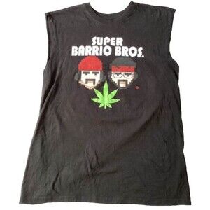 Super Barrio Bros Cheech Chong Adult Muscle T shirt Lg Men Black Pot Video Games